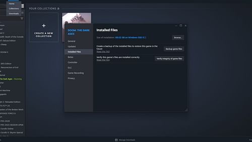 Verifying game files for Doom: Dark Ages (Image via Valve)