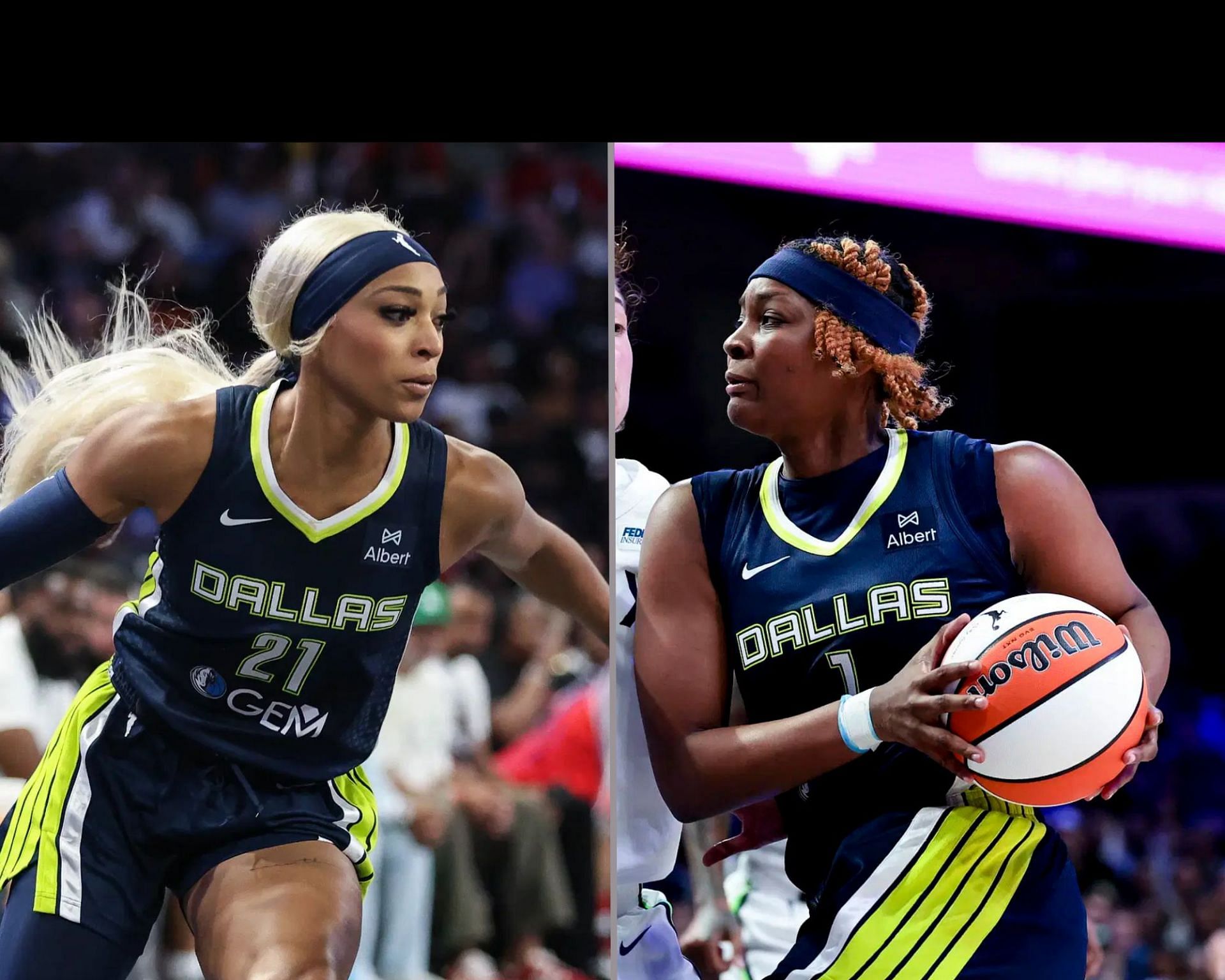 Dallas Wings guard DiJonai Carrington reacted to a photo with her girlfriend and now teammate NaLyssa Smith (Image sources: Imagn)