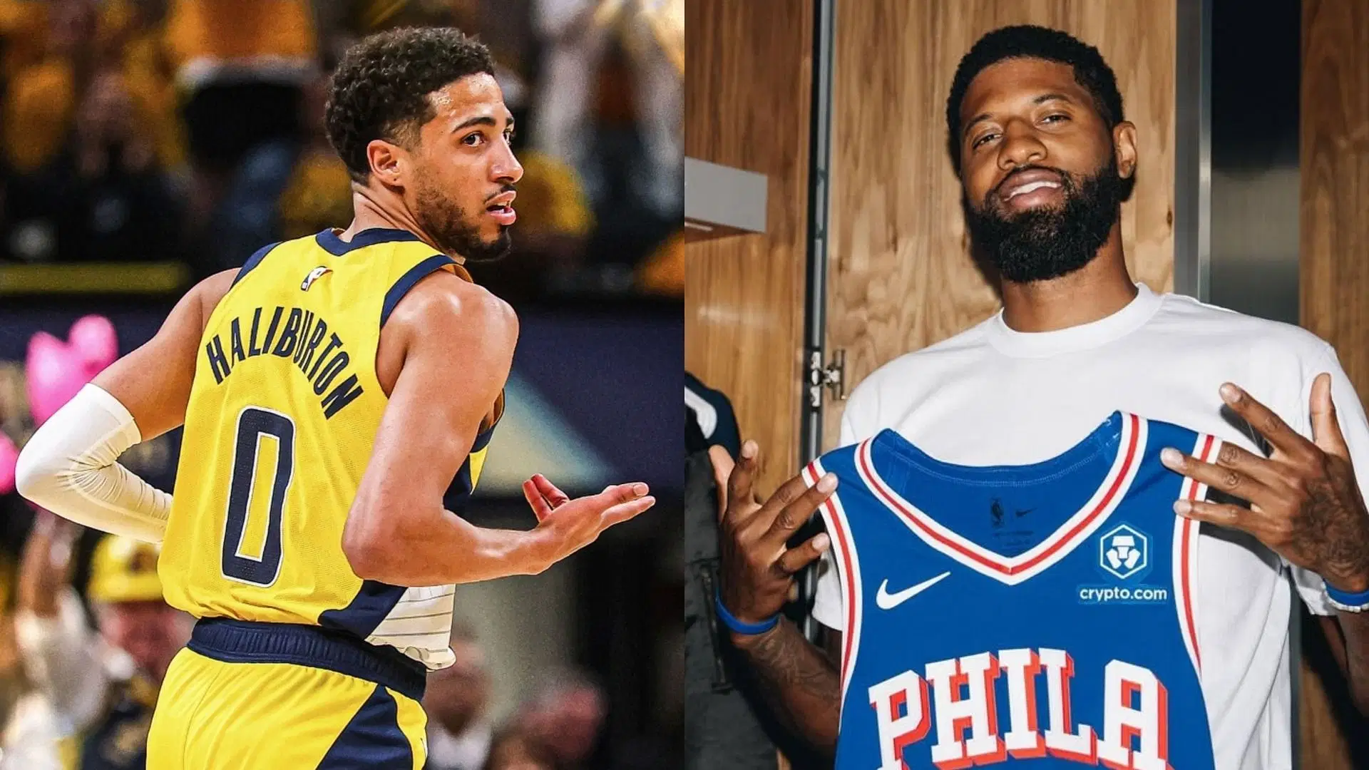 An image of Tyrese Haliburton and Paul George side by side