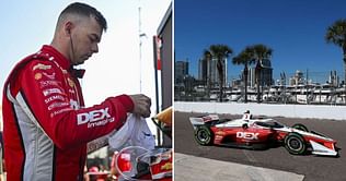 Scott McLaughlin slides during IndyCar Children’s of Alabama Grand Prix practice session