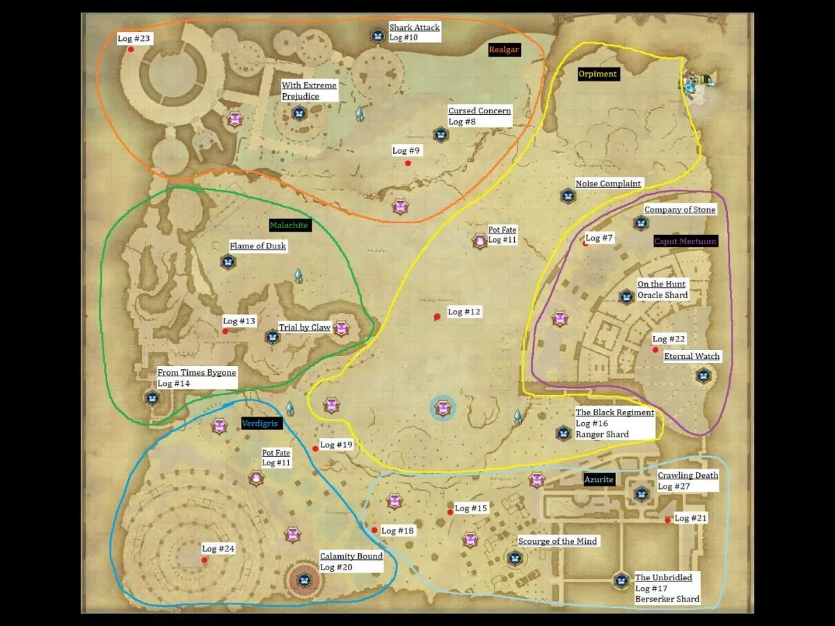 This map shows pretty much everything of importance in FF14&#039;s Occult Crescent (Image via Square Enix / BleppiRoll@Reddit)
