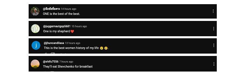 Screenshot of comments. [ONE Championship/YouTube]