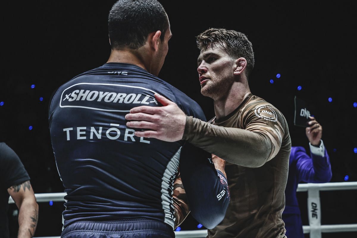 Dante Leon congratulates Tye Ruotolo (foreground) at ONE Fight Night 31. [Photo from ONE Championship]