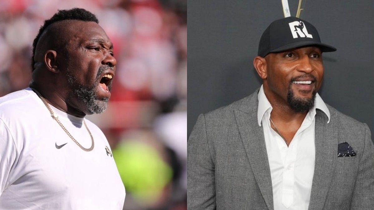 Warren Sapp (L) on sidelines during Colorado game and Ray Lewis (R) NFL Honors Red Carpet (Image credits: Imagn)