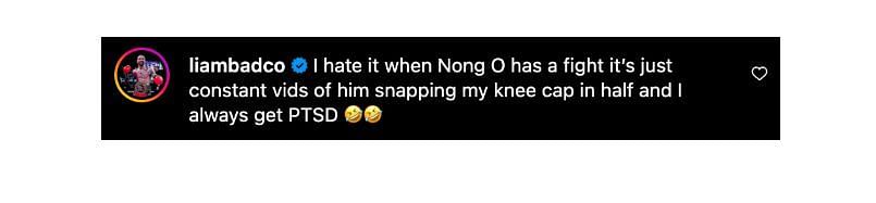 Screenshot of Liam Harrison&#039;s comment. [ONE Championship/Instagram]
