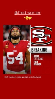 Christian McCaffrey reacts to Fred Warner's $63,000,000 blockbuster contract extension