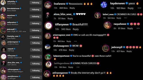 Screenshots of stars' likes and comments [Image credit: Dakota Kai's Instagram handle]