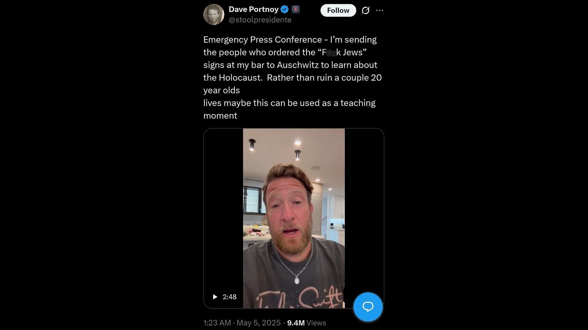 Dave Portnoy addresses the controversy of the barstool. (Picture about x)