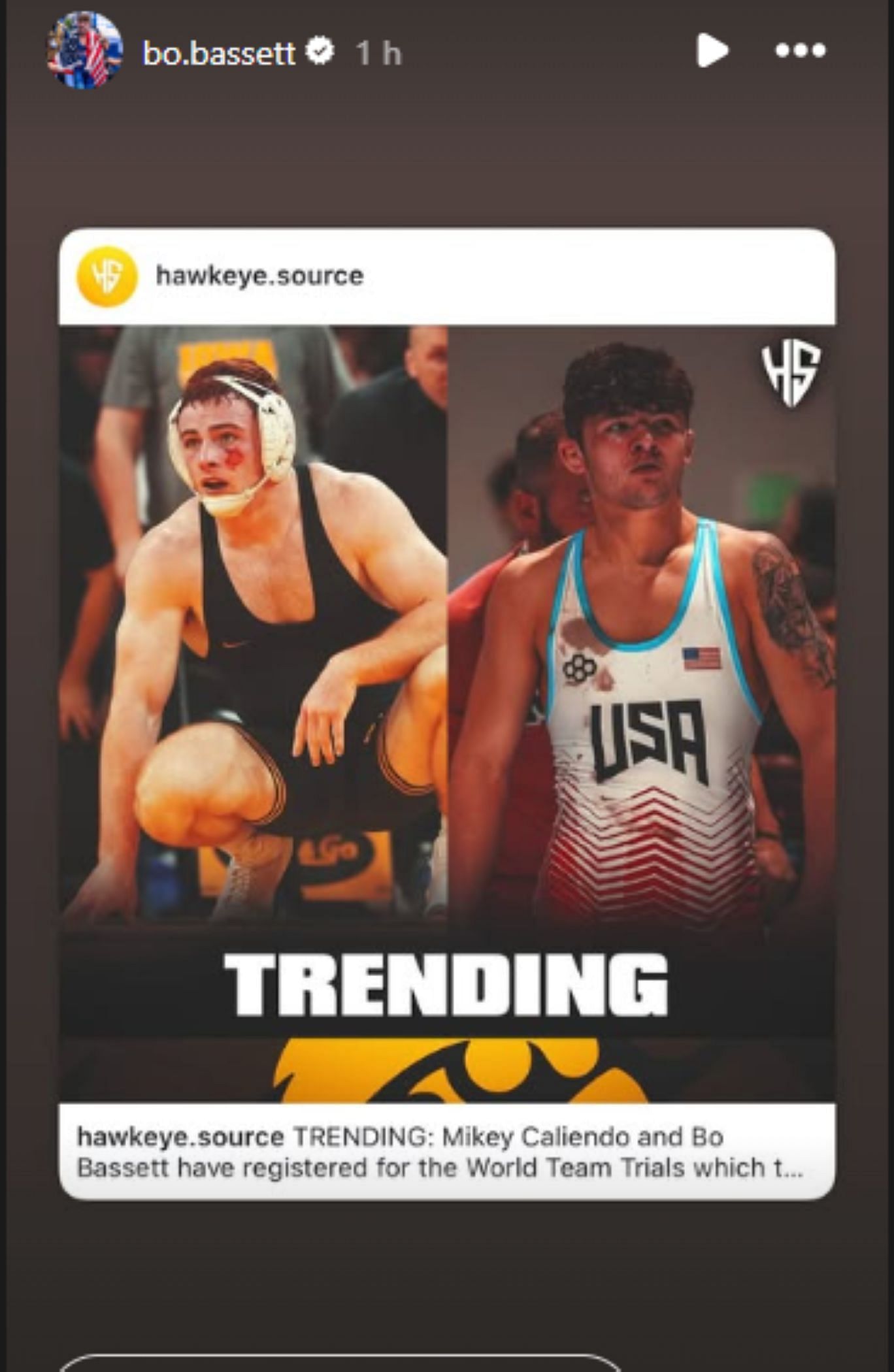 Screen grab of Bo Bassett&#039;s Instagram story about his selection for World Team Trials [Image Source:  Bo-Bassett&#039;s Instagram]