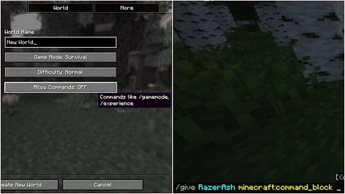Allow commands and give yourself secret blocks in Minecraft. (Image via Sportskeeda Gaming || Mojang Studios)