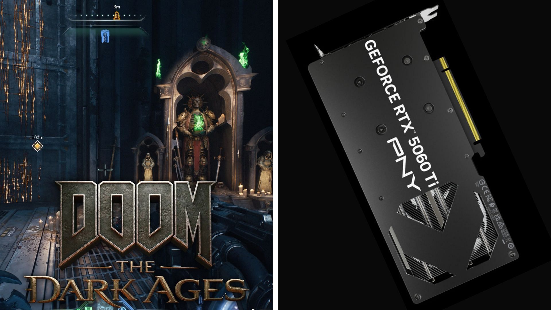 The RTX 5060 Ti can comfortably play DOOM: The Dark Ages at 1440p (Image via Bethesda and Nvidia)