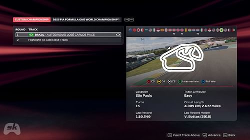 Autodromo Jose Carlos Pace in F1 25 (Image via EA Sports/SK Gaming)