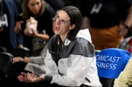 Caitlin Clark watches the Indiana Fever warm up before the game against the Washington Mystics at CFG Bank Arena on May 28 - Source: Getty