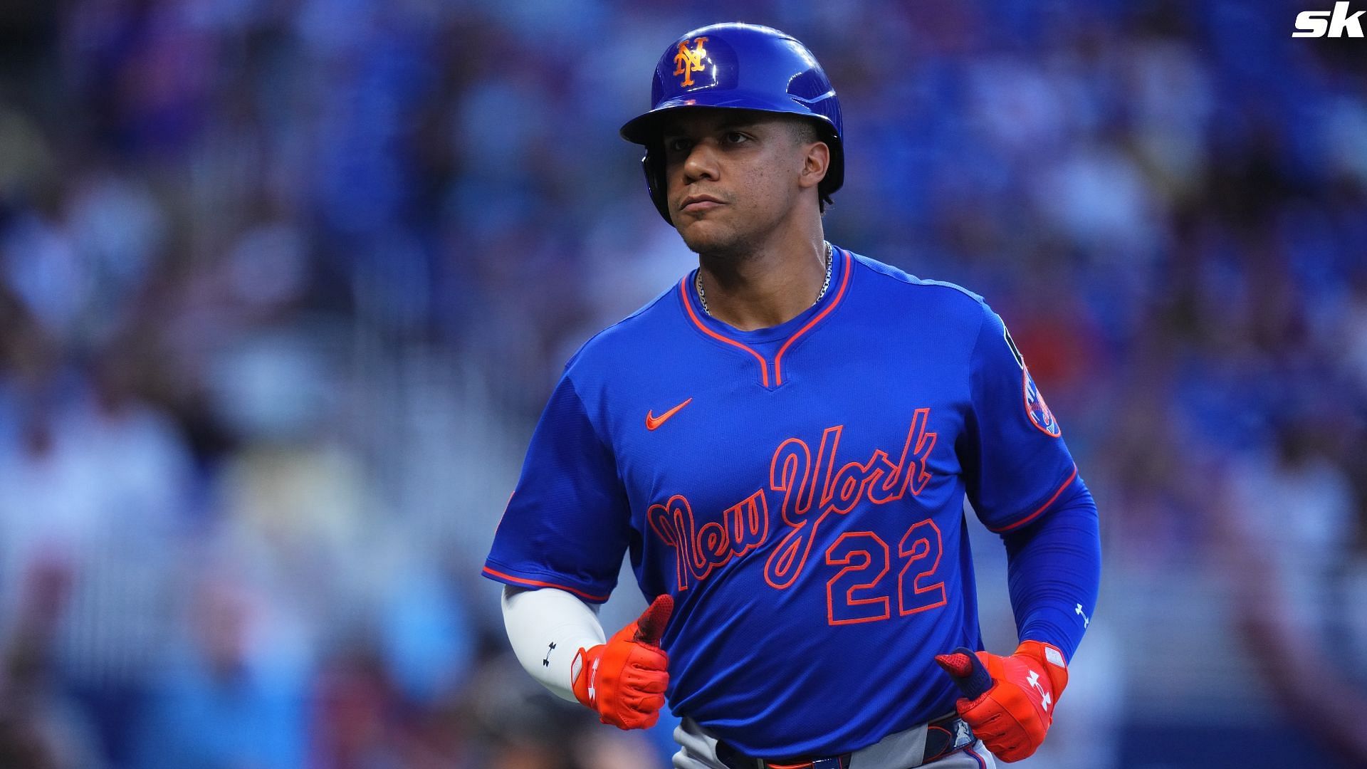 Juan Soto of the New York Mets looks on during a game against the Miami Marlins at loanDepot park (Source: Getty)