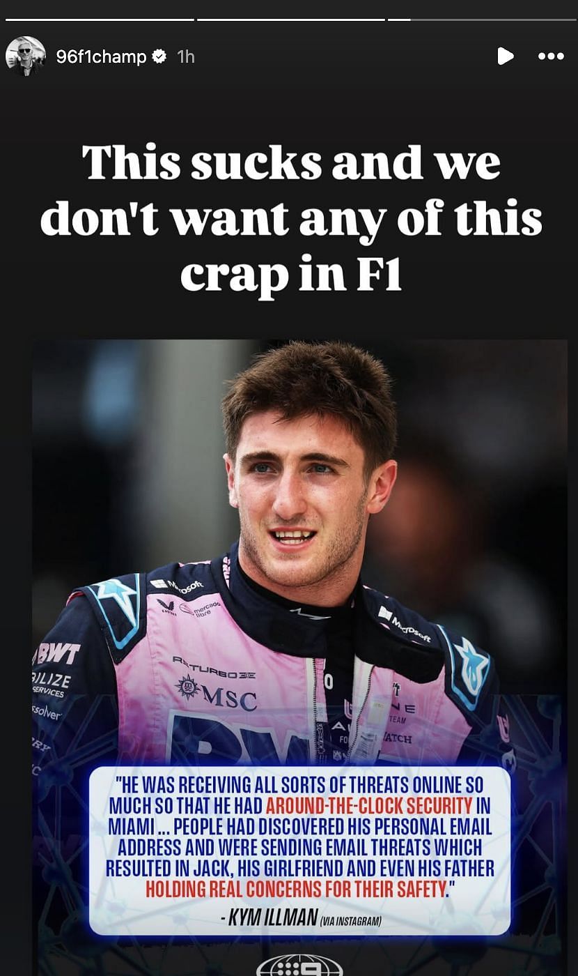 Damon Hill&#039;s IG Story [Image Source: @96f1champ/Instagram]