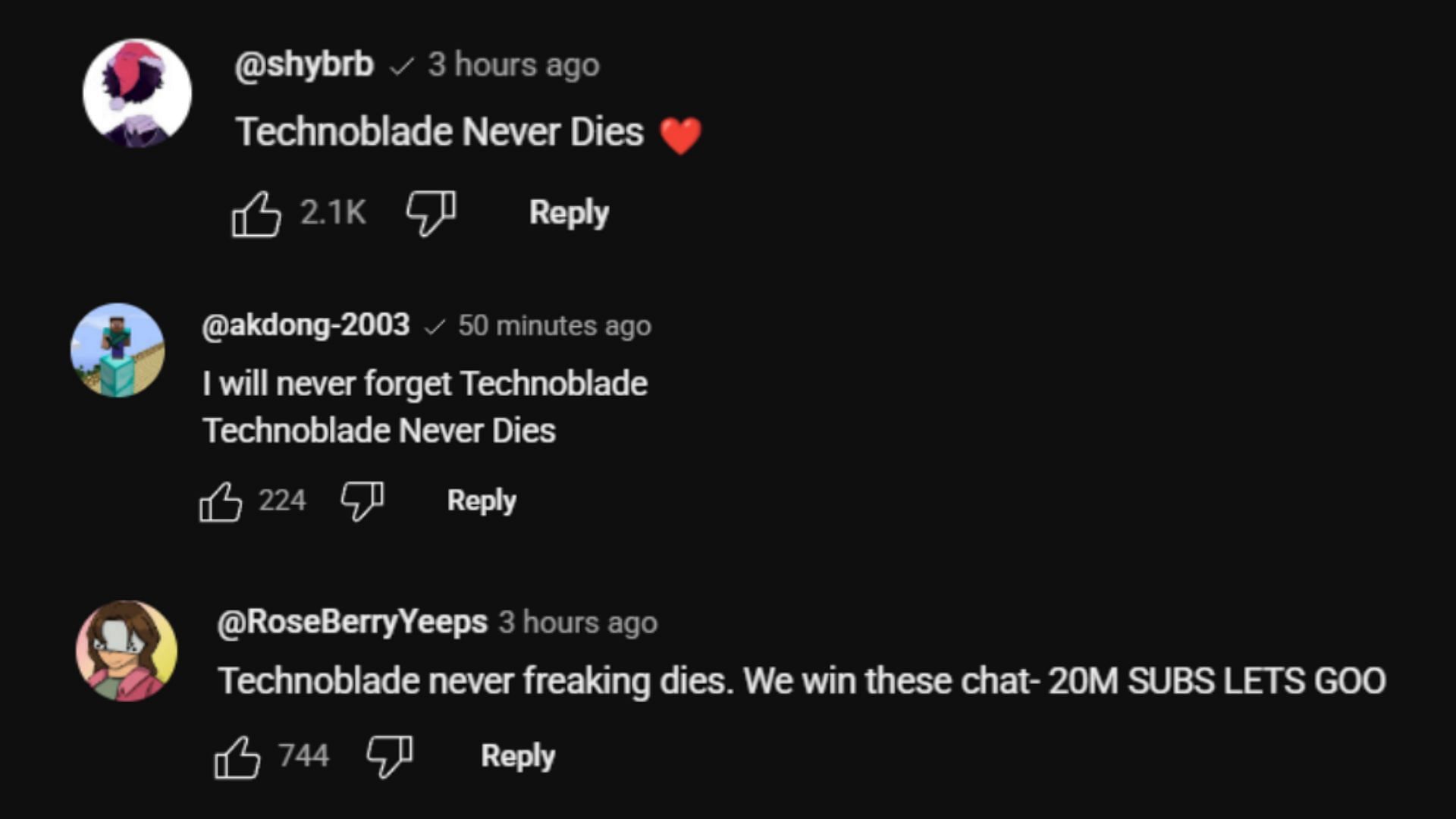 Many fans recited Technoblade&#039;s iconic line (Image via YouTube/Technoblade)