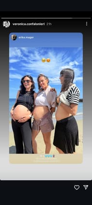 Musetti's girlfriend Veronica (right) showing off her baby bump via an Instagram Story dated Saturday, May 25, 2025 (Source: Instagram/veronica.confalonieri)