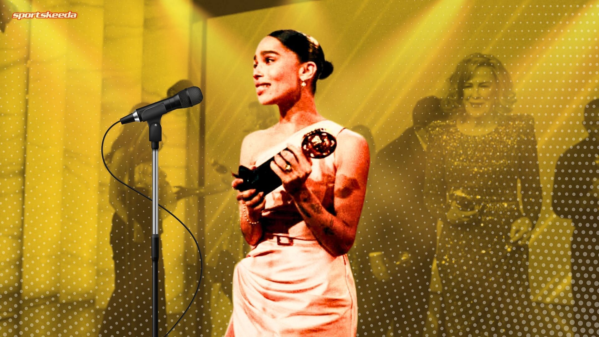 Zo&euml; Kravitz as seen in The Studio season 1 episode 8 (Custom cover edited by Sportskeeda, Original Image [Apple TV+])