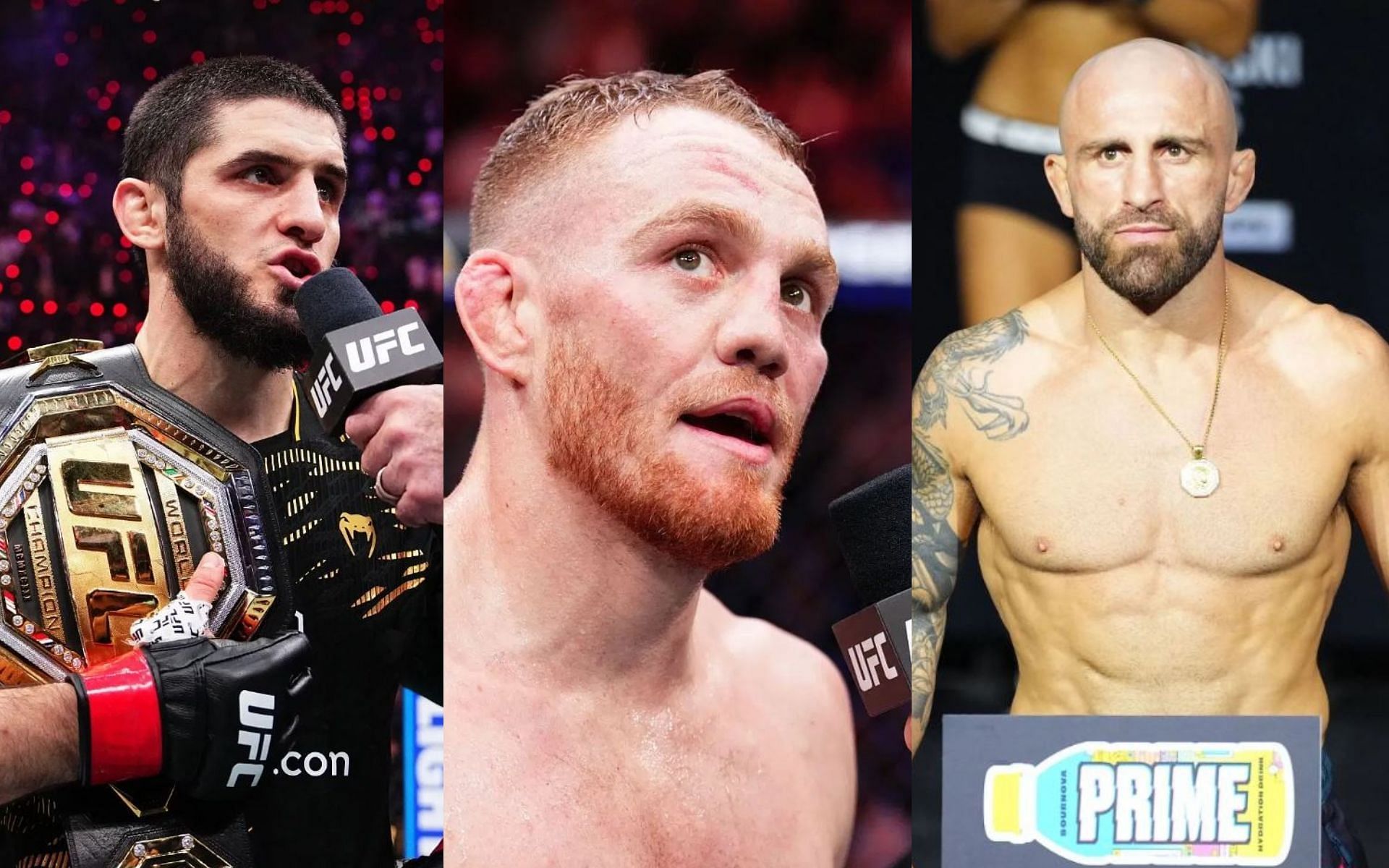 Jack Della Maddalena (middle) vows to avenge Alexander Volkanovski (right) if ever Islam Makhachev (left) decides to move up to welterweight. [Images courtesy: Getty Images]