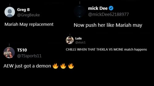 Fans react to Thekla's rumored All Elite Wrestling signing. (Images via SeanRossSapp and WrestlePurists' X)