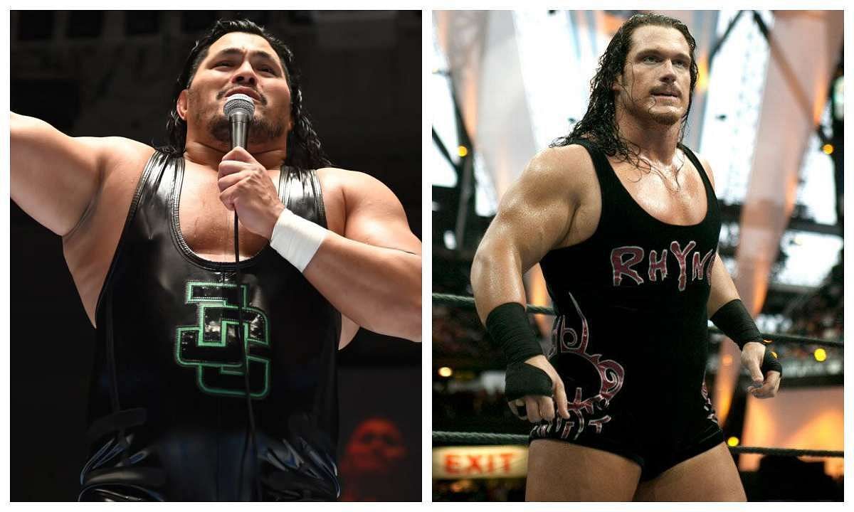 Newest WWE superstar Jeff Cobb (L) and former WWE legend Rhyno (R). [Photo credit: Jeff Cobb