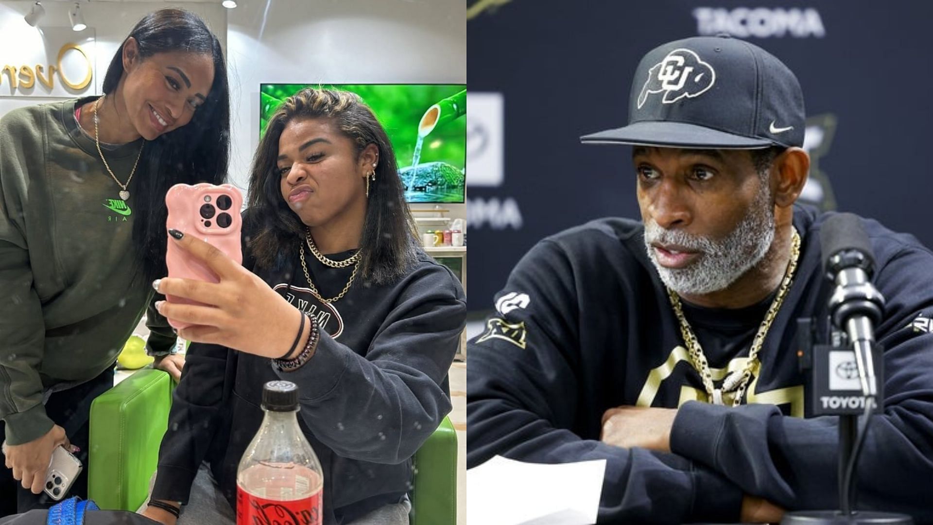 Pilar Sanders and Shelomi Sanders; Colorado Buffaloes coach Deion Sanders. Source: Instagram/@shelomisanders, Imagn