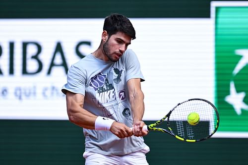 Alcaraz practicing at the 2025 French Open - Source: Getty