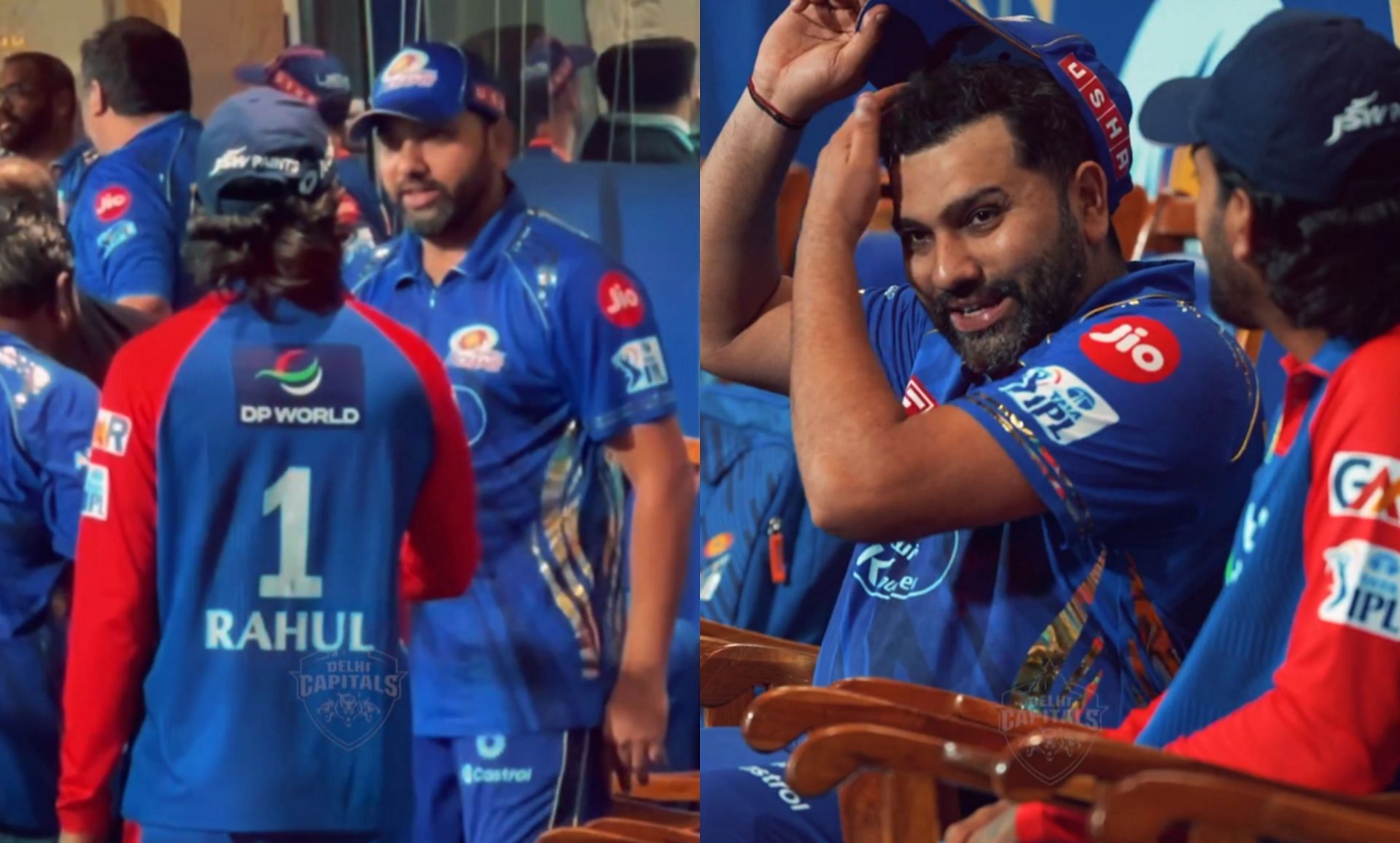 KL Rahul catches up with Rohit Sharma after match on Wednesday. (Image: DC/X)