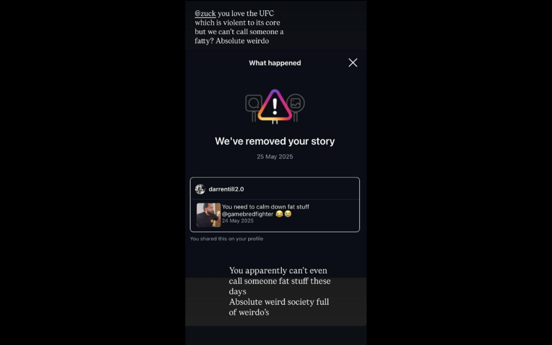 Screenshot of Darren Till&#039;s story: [Screenshot courtesy: @darrentill2.0 on Instagram]