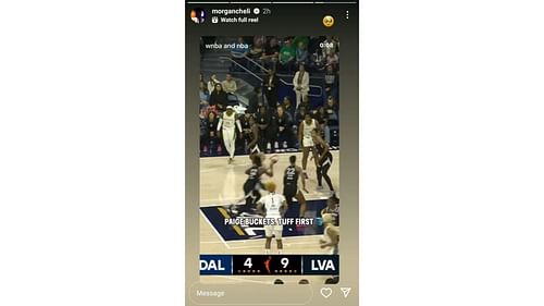 Morgan Cheli reacts to Paige Bueckers scoring her first preseason basket for the Dallas Wings in the WNBA on her Instagram story. Source: Instagram/@morgancheli