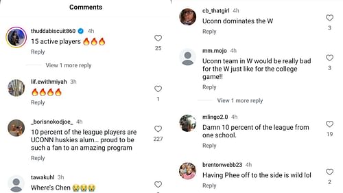 College hoops fans reacted to the UConn Huskies' post. Source: Instagram/@uconnwbb
