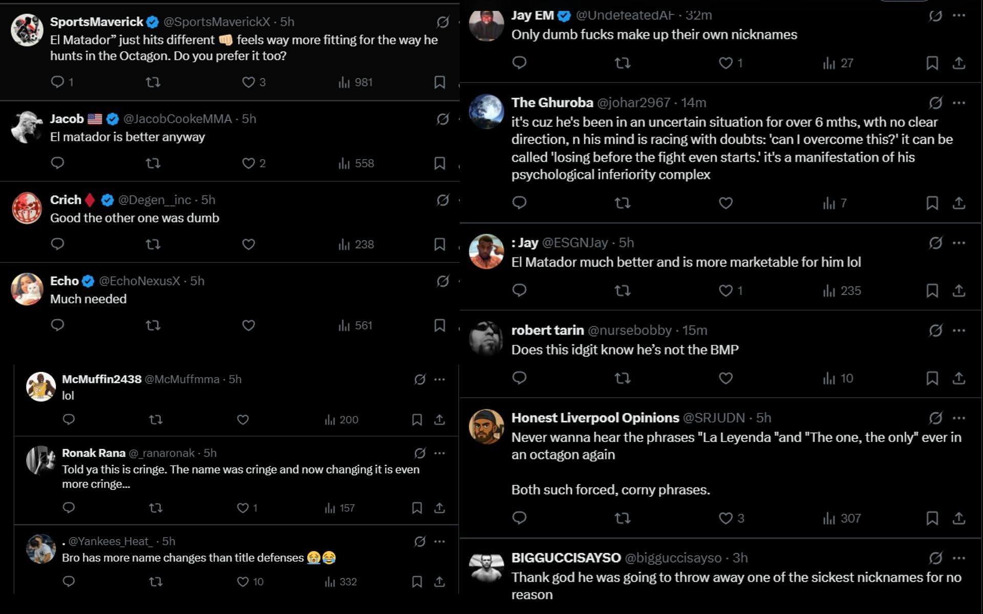 Fans react to Ilia Topuria changing his nickname again. [Screenshots courtesy:@Home_of_Fight on X]