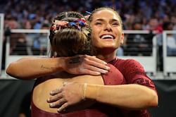 Jordan Bowers reacts as Oklahoma's Elle Mueller cites NCAA all-around champ & past seniors as inspiration for joining program