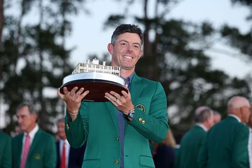Rory McIlroy poses with the trophy after winning The Masters 2025 (Image Source: Getty)