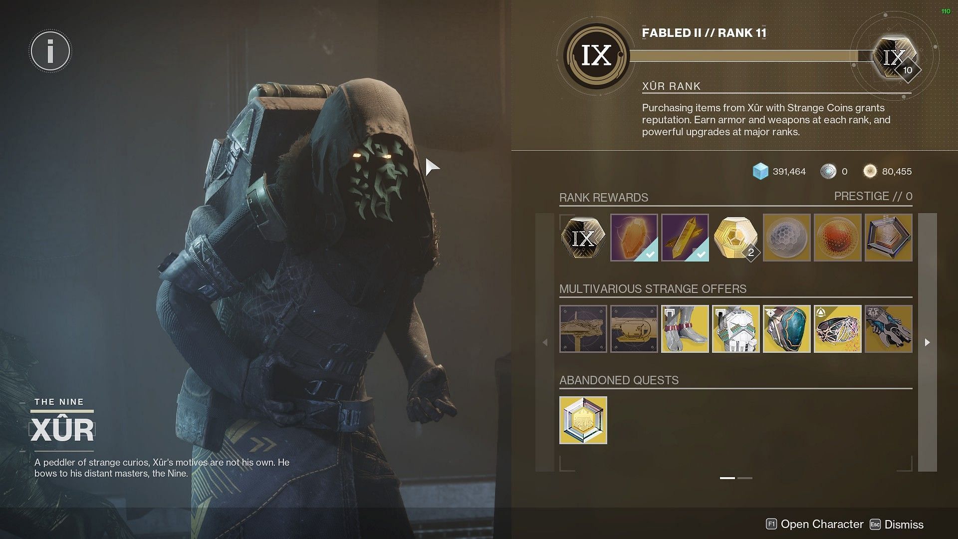 Xur store in Destiny 2 (Image via Bungie) 
