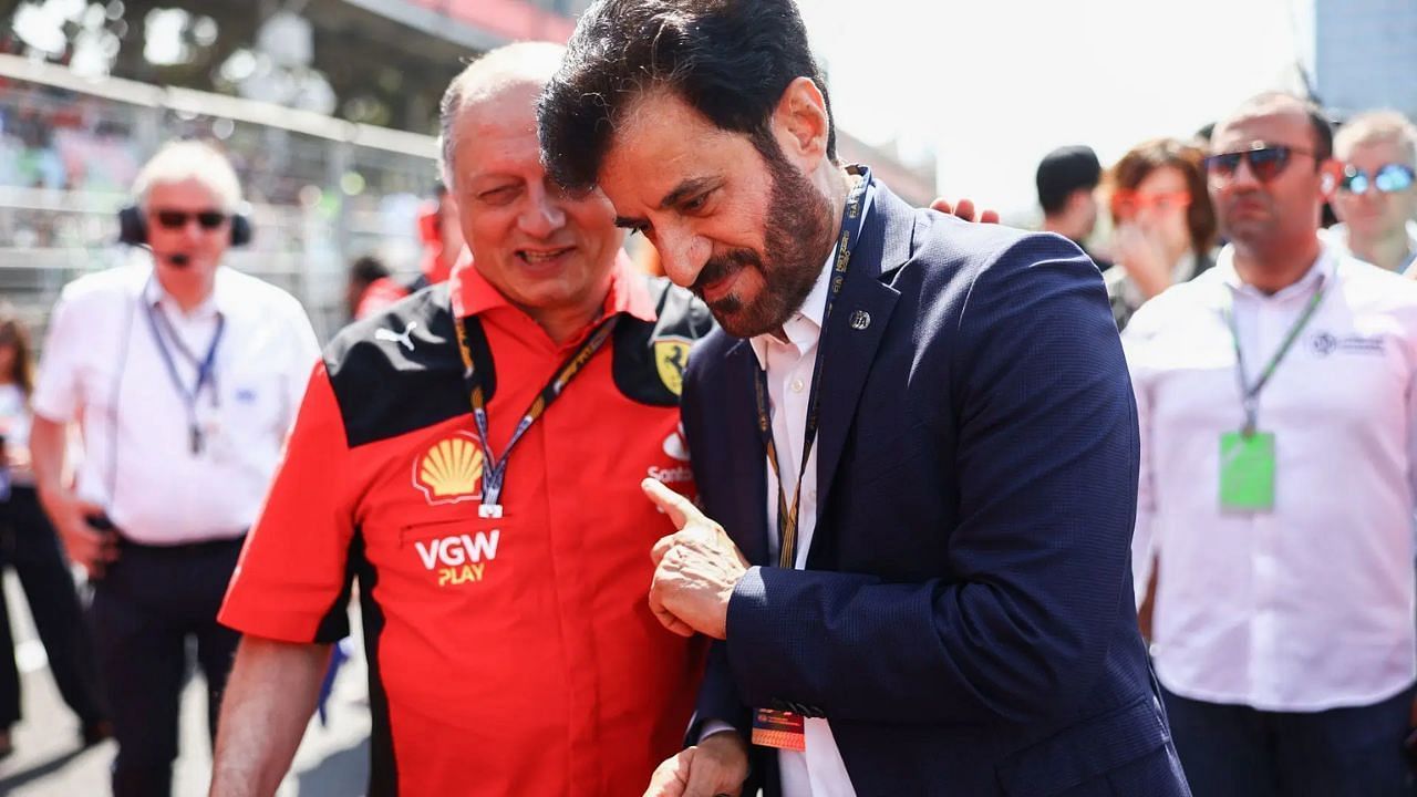 Ferrari team principal Fred Vasseur with FIA President Mohammed Ben Sulayem [Image Source: Getty]