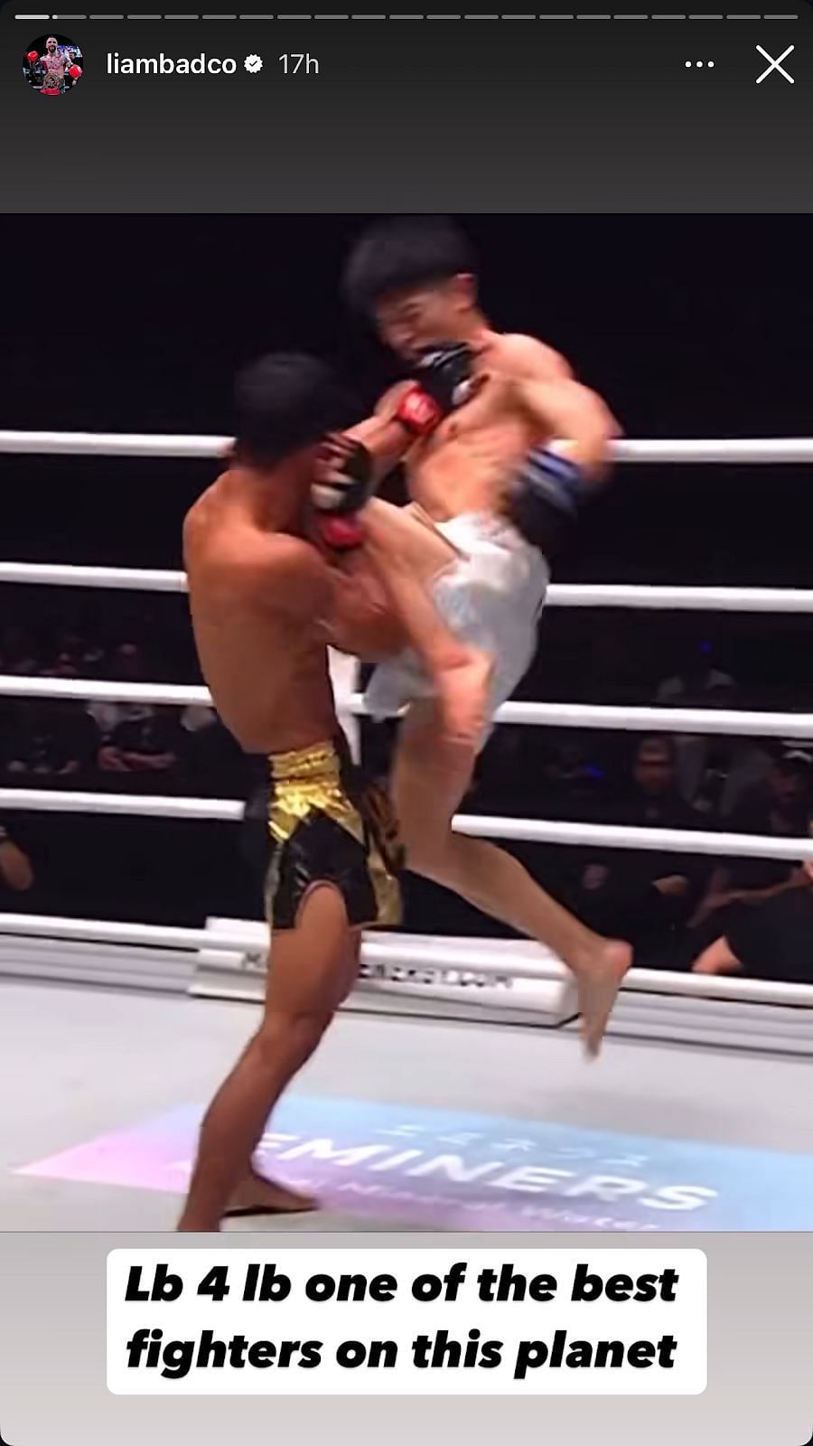 Liam Harrison lauds Nadaka Yoshinari. [Screen shot from Liam Harrison&#039;s Instagram]