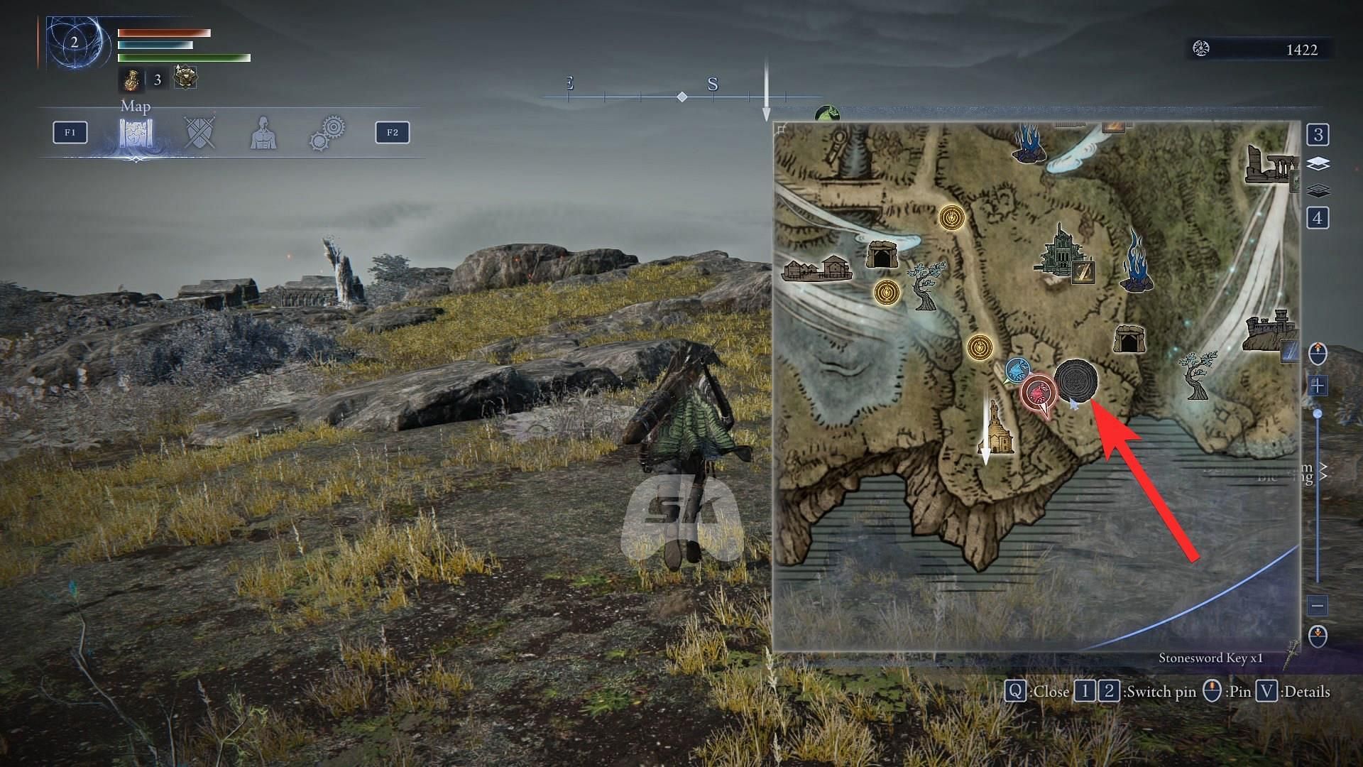 Evergaol&#039;s symbol on the map (Image via Sportskeeda Gaming || FromSoftware)
