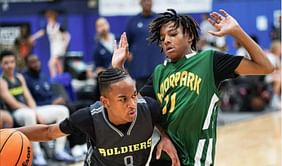 15YO Justin Kimbrough reacts with 2 words after tough layup in Nike Elite Youth Basketball league