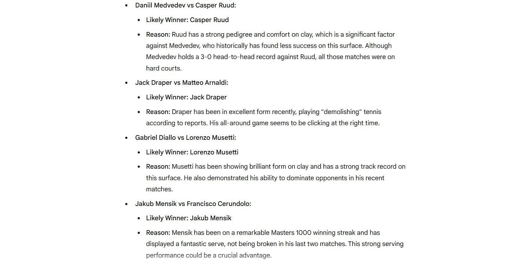 Madrid Open men&#039;s quarterfinal prediction - Image Source: Google Gemin