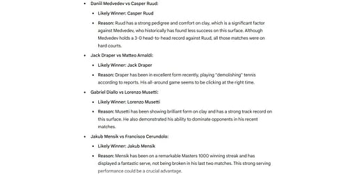 Madrid Open men's quarterfinal prediction - Image Source: Google Gemin
