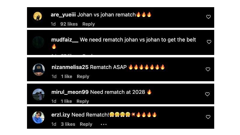 Screenshot of comments. [ONE Championship/Instagram]