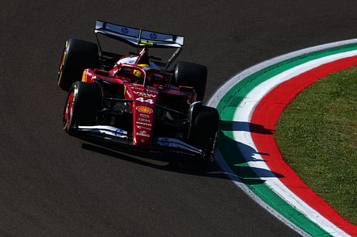 Lewis Hamilton of Great Britain driving the (44) Scuderia Ferrari SF-25 on track during practice ahead of the F1 Grand Prix of Emilia-Romagna - Source: Getty