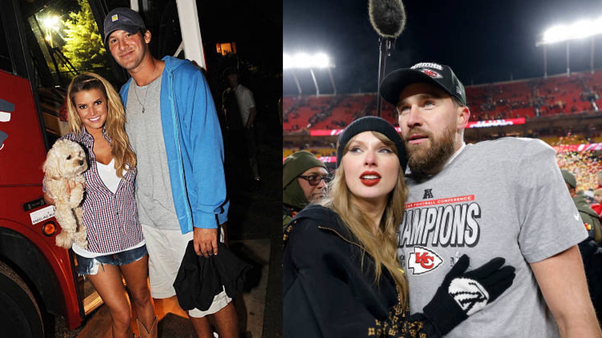 Tony Romo reflected on his past with Jessica Simpson while speaking about Travis Kelce and Taylor Swift. (Photos-Getty Images)