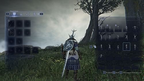 Perform the emotes from the equipment menu (Image via Sportskeeda Gaming || FromSoftware)