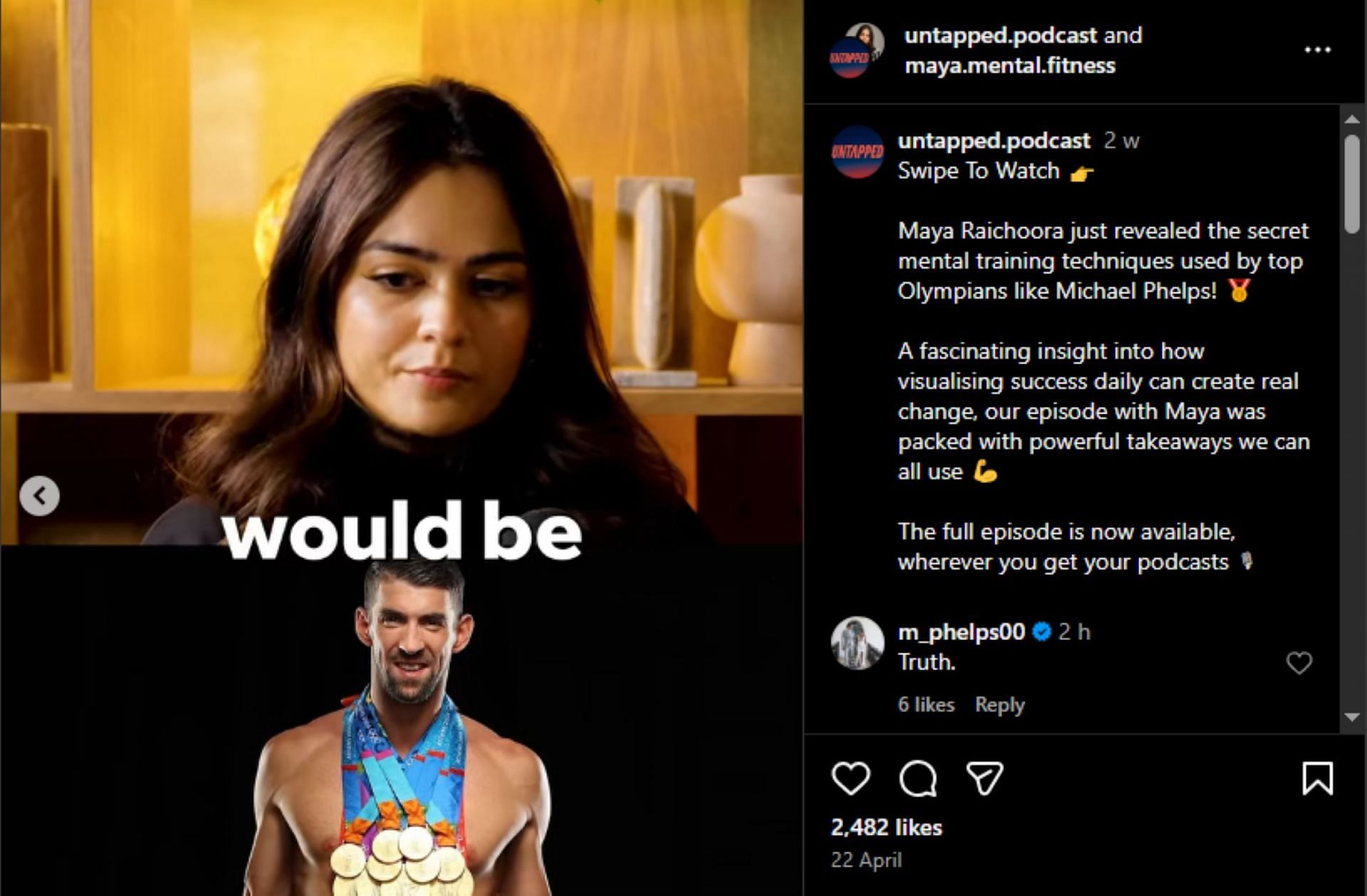 Screengrab of Untapped Podcast about Michael Phelps [Image Source: Instagram]