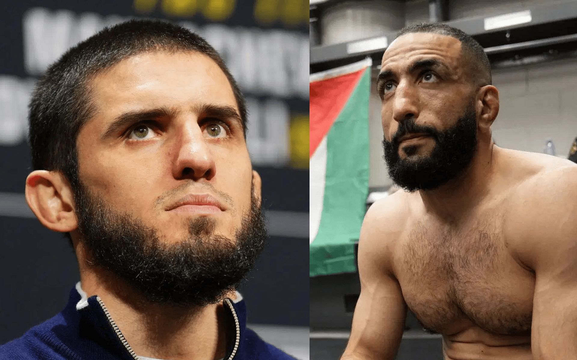 Islam Makhachev (left) gets accused of praying for Belal Muhammad