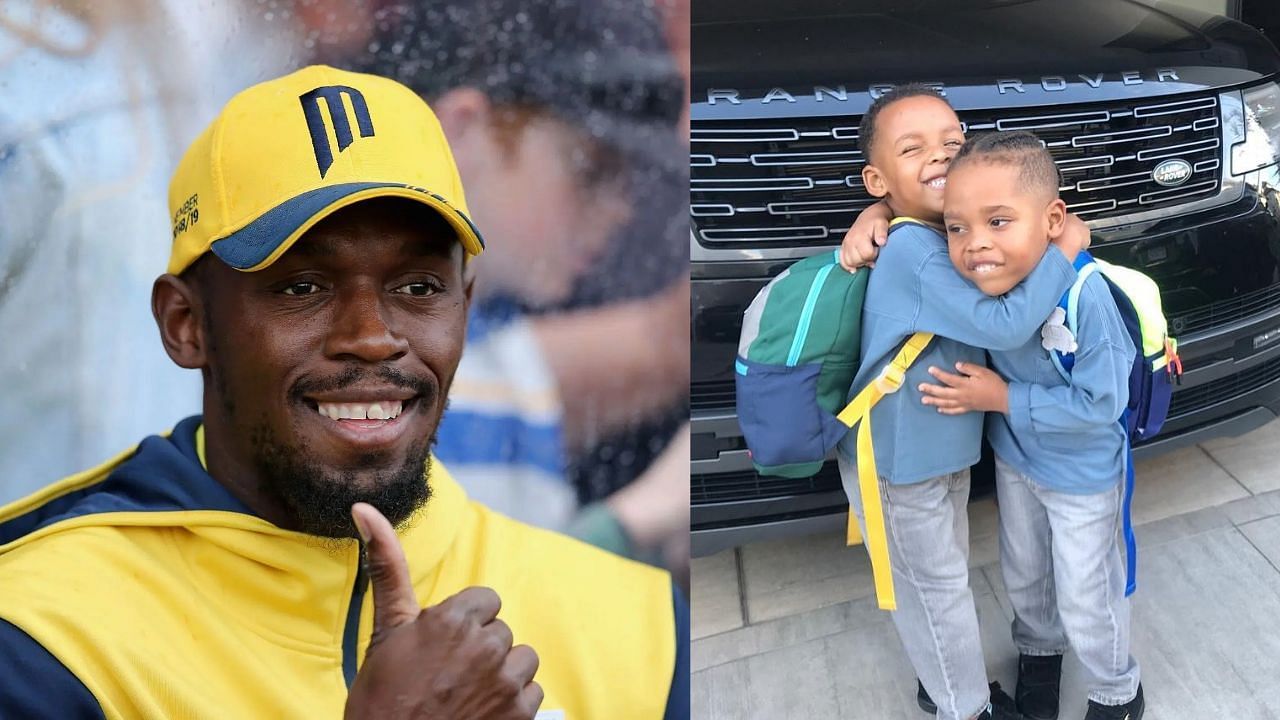 Usain Bolt and his twin sons Thunder and Saint Leo (Image via: Getty and Bolt