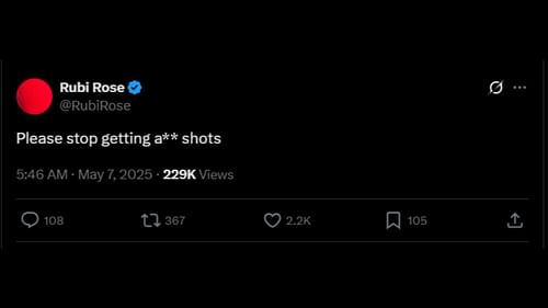 Rubi's tweet urging people not to get BBL shots (Image via X/@RubiRose)