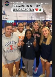 IMG Academy stars Lara Somfai, Deniya Prawl, Kelis Fisher, and Manuella Alves-Fernandez pose together during Commitment Day (Source: IG/ lara_somfai)